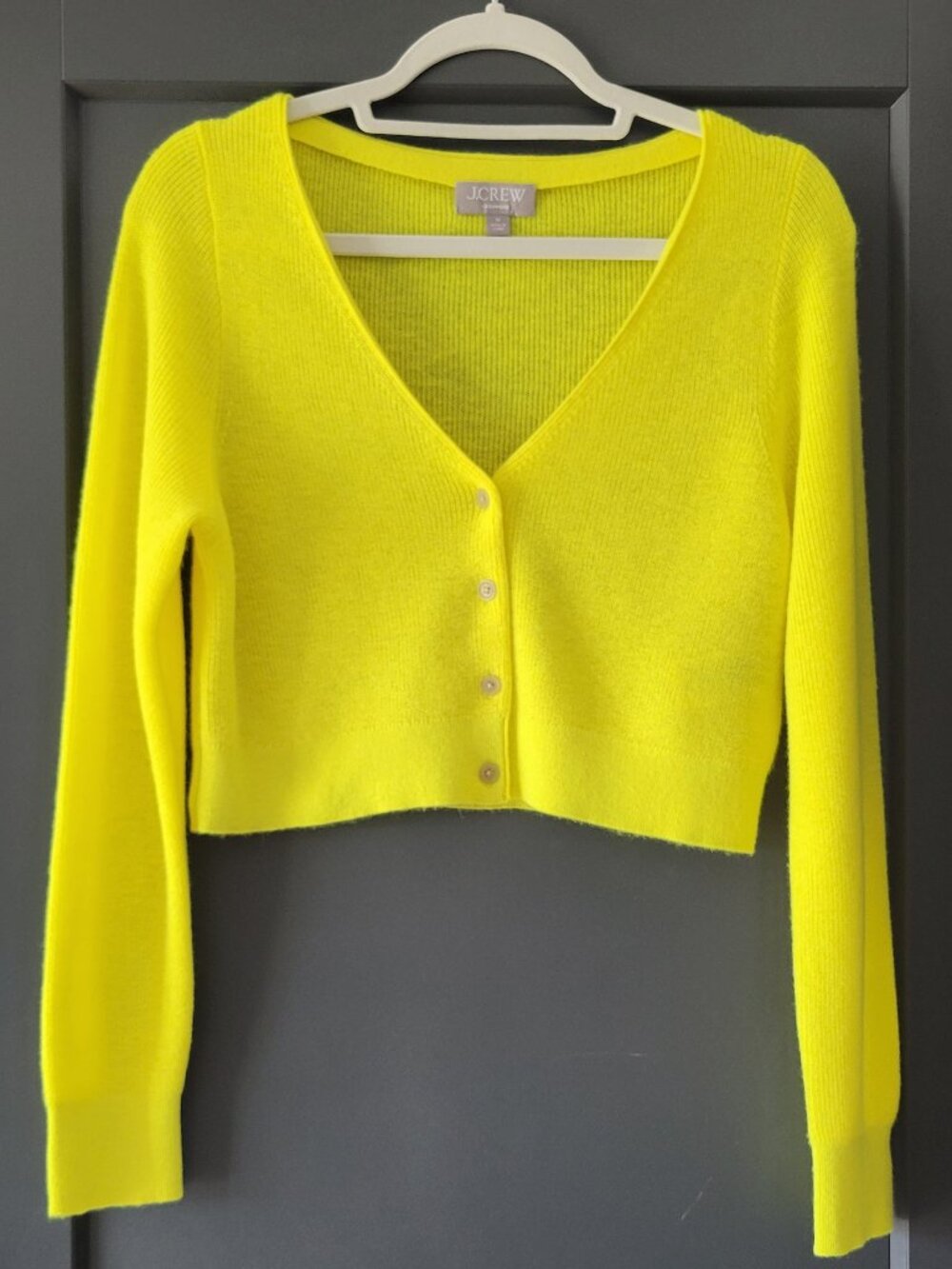 J. Crew Cashmere Yellow Cropped Cardigan Size M - Picture 3 of 9